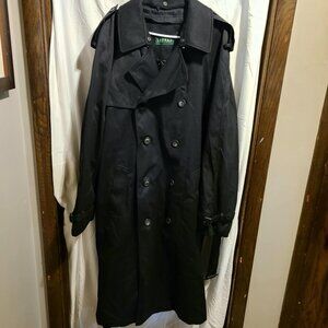 RALPH LAUREN RICH BLACK TRENCH COAT W ZIP OUT LINER POCKETS 46 XL